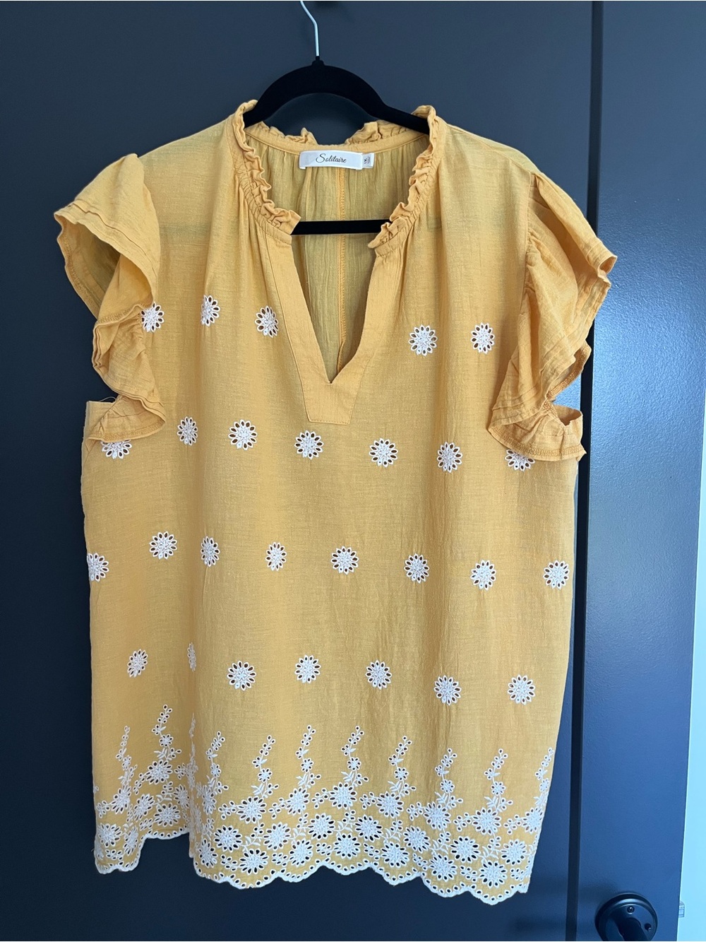 Solitaire Yellow Eyelet Flutter Sleeve Blouse